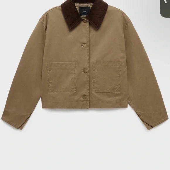 Mango Utility Jacket in Tan with Brown Collar - Picture 2 of 5
